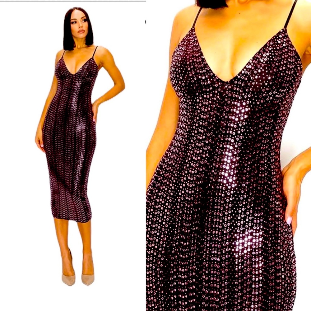 Purple and black midi sequins dress